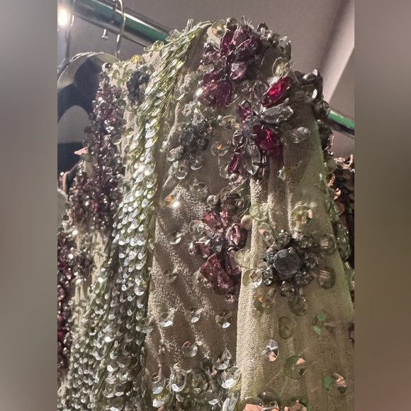 Mac Duggal Sequin and Crystal 93568 Green FLORAL BEADED TEA-LENGTH DRESS - Picture 9 of 15